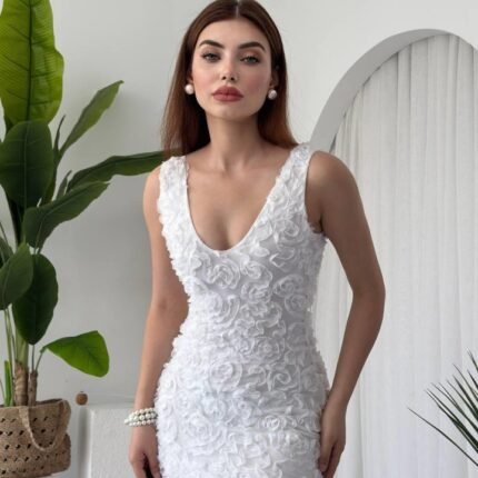 Kren Gül Detaylı Elbise