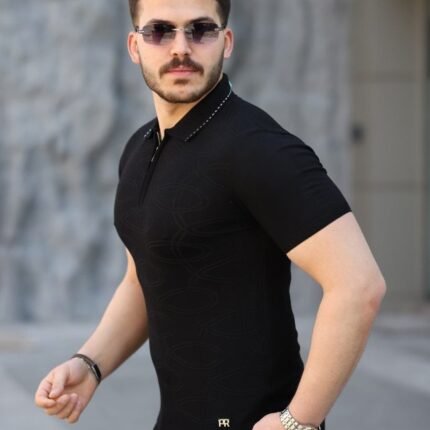 Erkek Viskon Kumaş Polo Yaka Desenli Tişört