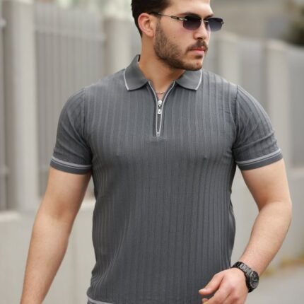 Erkek Fermuarlı Yakalı Kısa Kollu Tshirt