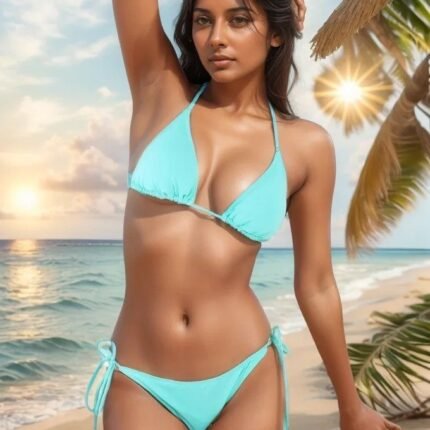 Kadın üçgen Kesim Bağcık Detay Gipeli Bikini Takım