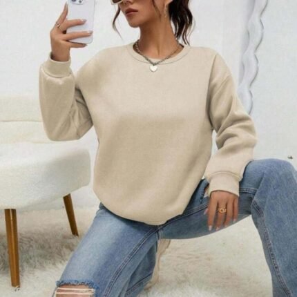Kadın Uzun Kollu Bisiklet Yaka şardonlu üç Iplik Kumaş Sweat