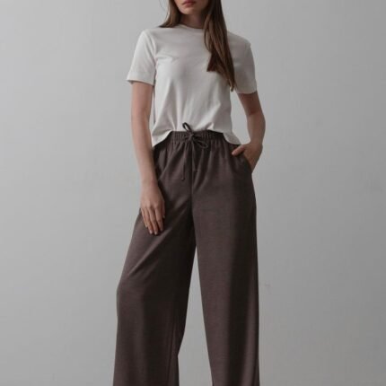 Beli Lastikli Bol Paça Pantolon Kahve