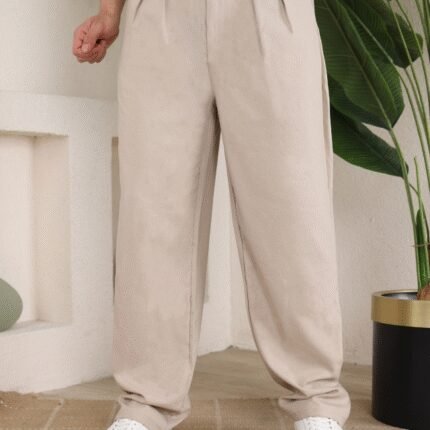 Erkek Beli Lastikli Pileli Baggy Pantolon