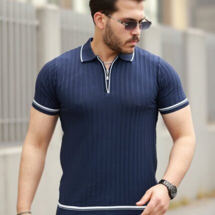 Erkek Fermuarlı Yakalı Kısa Kollu Tshirt