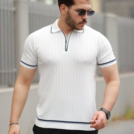 Erkek Fermuarlı Yakalı Kısa Kollu Tshirt