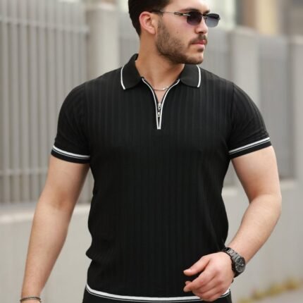 Erkek Fermuarlı Yakalı Kısa Kollu Tshirt