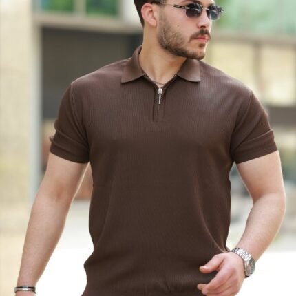 Erkek Fermuarlı Yakalı Kısa Kollu Tshirt