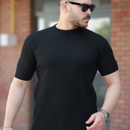 Erkek Bisiklet Yaka örgü Desenli Kısa örme Triko Kısa Kollu Tshirt