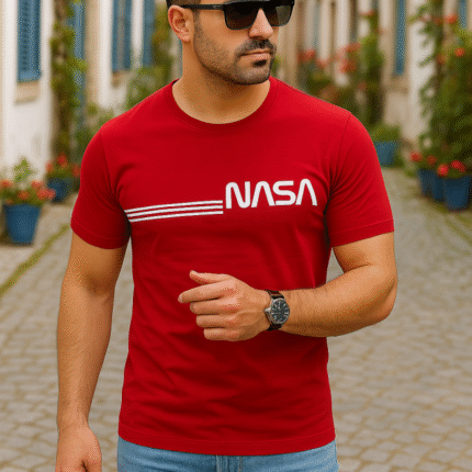 Erkek Kısa Kollu Nasa Baskı Basic Erkek Tshirt