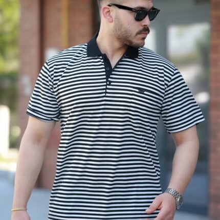 Erkek Yakalı çizgili Kısa Kollu T-shirt