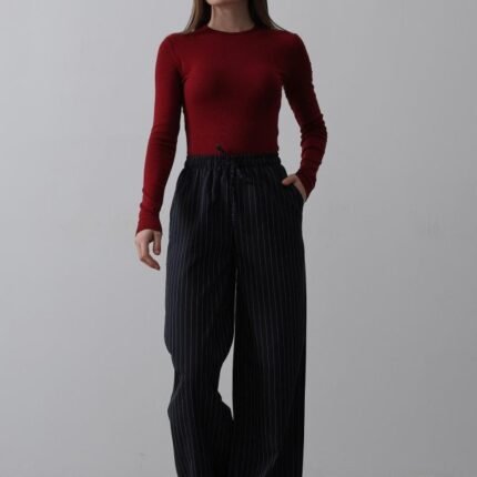 Beli Lastikli Bol Paça Pantolon LacivertBeyaz