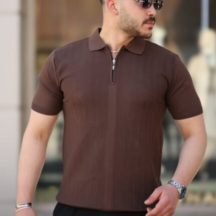 Erkek Yakası Fermuarlı Kısa Kollu Tshirt