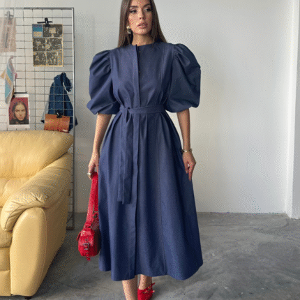 TENCEL KARPUZ KOL ELBİSE İndigo