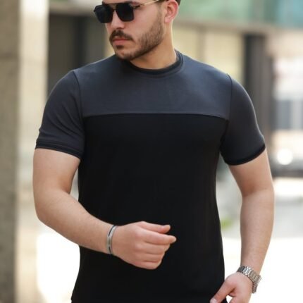 Erkek Bisiklet Yaka Parçalı Renkkısa Kollu Tshirt