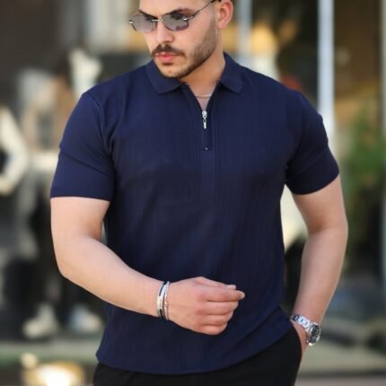 Erkek Yakası Fermuarlı Kısa Kollu Tshirt