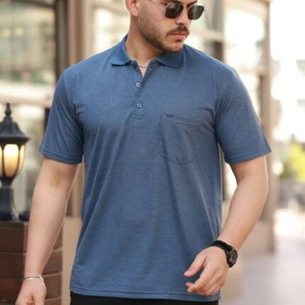 Erkek Yakalı Mini Jakarlı Kısa Kollu Tshirt