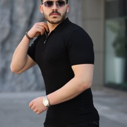 Erkek Viskon Kumaş Polo Yaka Desenli Tişört