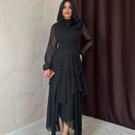 Siyah Bel Detaylı Elbise