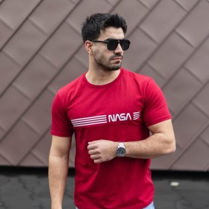 Erkek Kısa Kollu Nasa Baskı Basic Erkek Tshirt