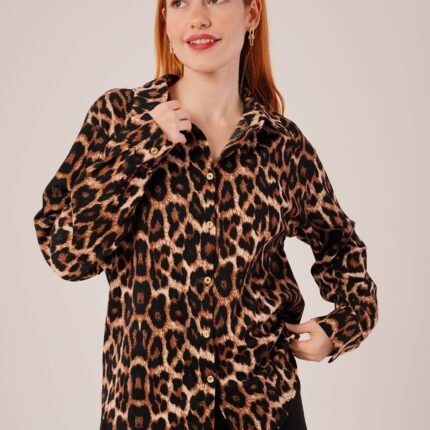Leopar Desen Rahat Kalıp Gömlek