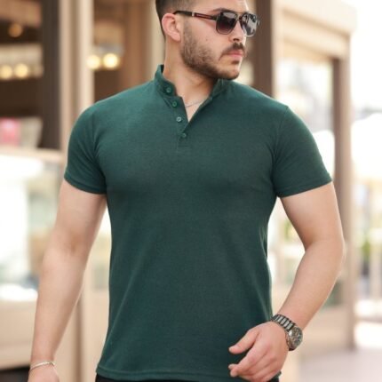 Erkek Hakim Yaka Dokuma Pamuklu Kumaş Kısa Kollu Tshirt