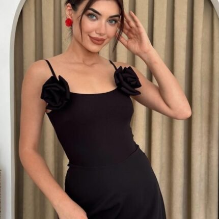 Matilda Gül İp Askılı Elbise