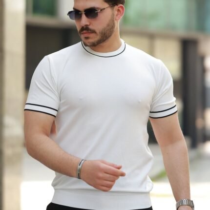 Erkek Bisiklet Yaka Ribanalı Kısa Kollu Tshirt