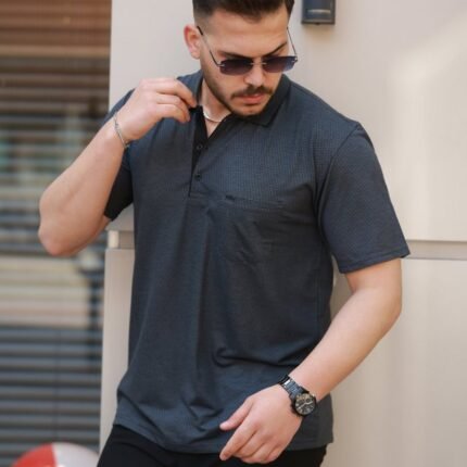 Erkek Yakalı Mini Jakarlı Kısa Kollu Tshirt