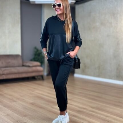 Kadın Uzun Kollu Kapüşonlu Oversize Sweat Ve Pantolon Ikili Takım