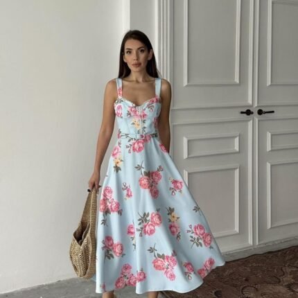 Bebe Mavi İnce Kemer Detaylı Elbise