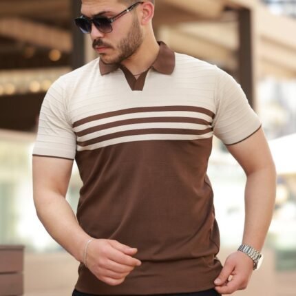 Erkek çizgi Desenli Yakalı Kısa Kollu Tshirt