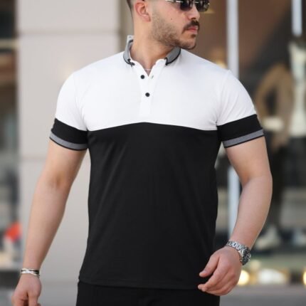 Erkek Yakalı çift Renk Kısa Kollu Tshirt