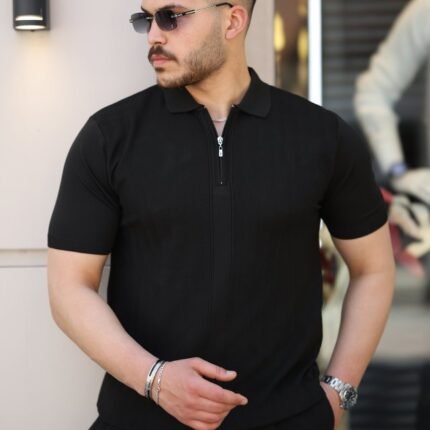 Erkek Yakası Fermuarlı Kısa Kollu Tshirt