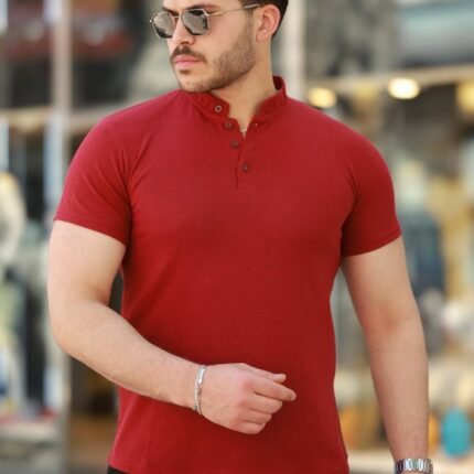 Erkek Hakim Yaka Dokuma Pamuklu Kumaş Kısa Kollu Tshirt