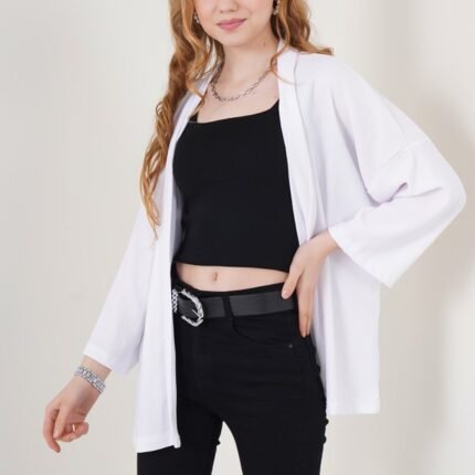 5862 Örme Kimono - Beyaz