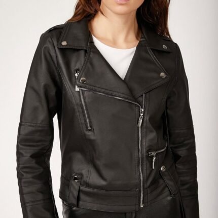 Suni Deri Biker Ceket Siyah