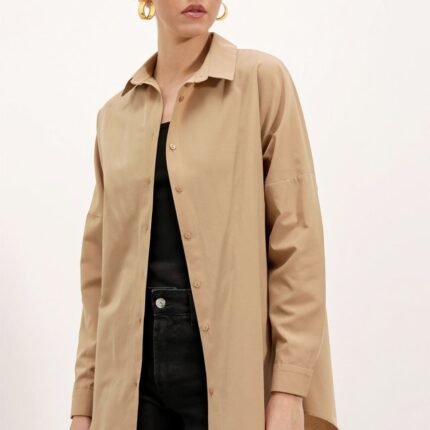 Oversize Uzun Basic Gömlek Bisküvi