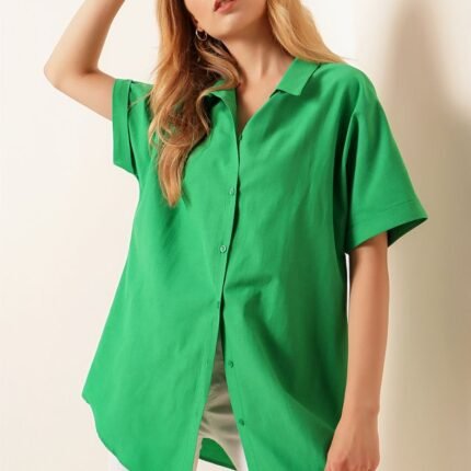 Oversize Kısa Kollu Gömlek Yeşil