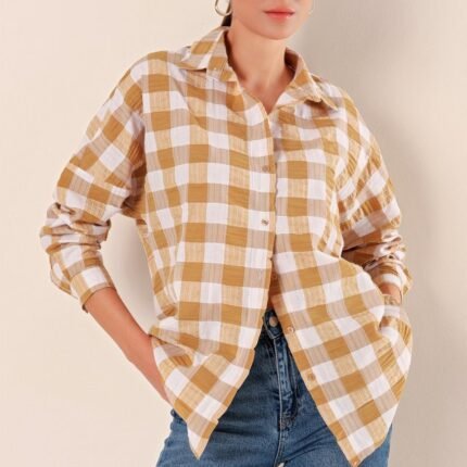 Oversize Uzun Basic Gömlek Vizon