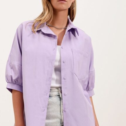 Oversize Kısa Kol Basic Gömlek Lila