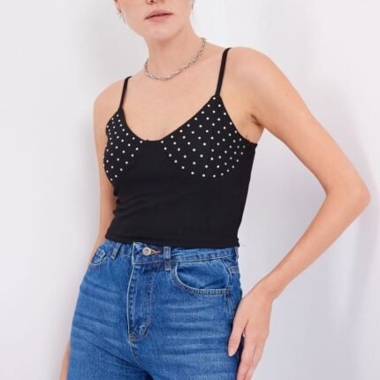 İp Askılı Crop Top Siyah