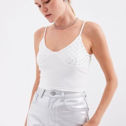 İp Askılı Crop Top Beyaz