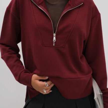 Fermuar Ve Dikiş Detaylı Sweatshirt