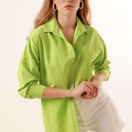 Oversize Uzun Basic Gömlek G.Yeşil
