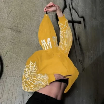 İki İplik Örümcek Baskılı Oversize Hırka Sarı