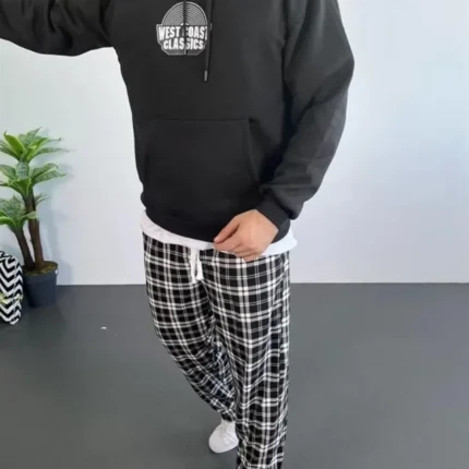 Erkek Sırt Baskılı Kapüşonlu Üç İplik Oversize Sweatshirt Siyah