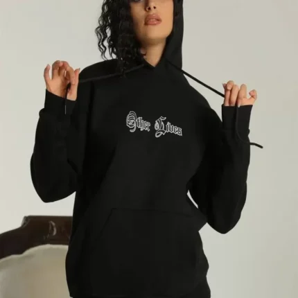 Sırt Baskılı Oversize Üç İplik Kapüşonlu Sweatshirt Siyah