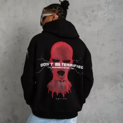 Erkek Maske Baskılı Kapüşonlu Sweat Siyah