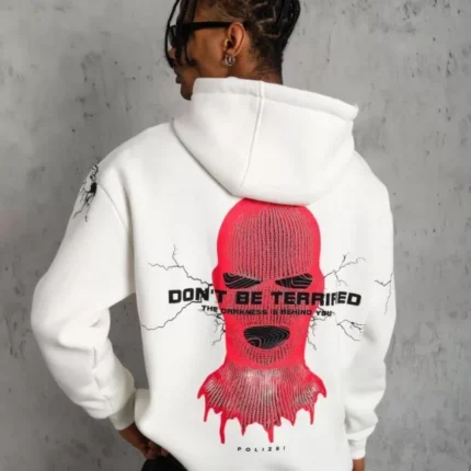 Erkek Maske Baskılı Kapüşonlu Sweat Beyaz