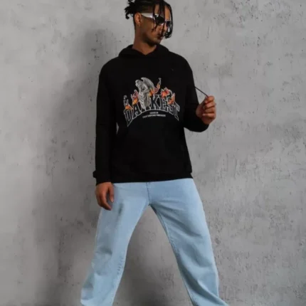 Erkek DANKES Baskılı Kapüşonlu Sweat Siyah
